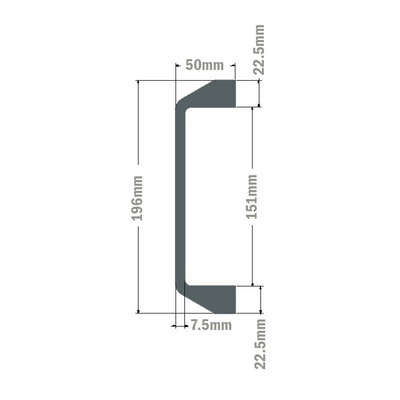 50-200-3SS MODULAR SOLUTIONS 180 GRAY NYLON PULL HANDLE<BR>STAINLESS STEEL HARDWARE 28MM X 196MM X 49MM